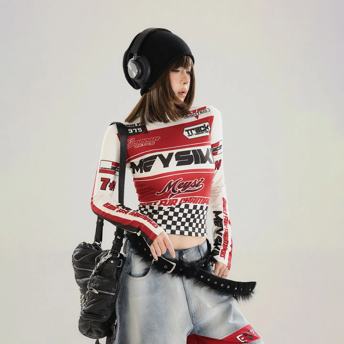 Women's Semi-Turtleneck Crop Top Stretchy Motorcycle Tee Long Sleeve Pure&Aesthetic Style Versatile Base Layer
