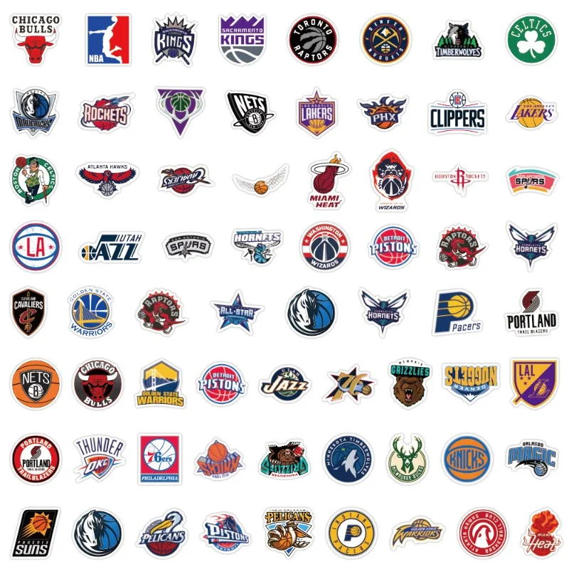 60 قطعة أحدث شعار فريق كرة السلة NBA ملصقات الكتابة على الجدران حقيبة كوب ماء DIY الديكور الشارات