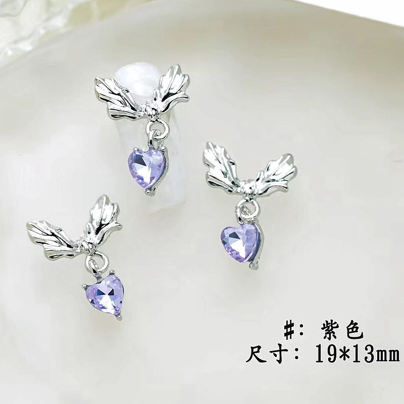 10 Uds. De alas de Metal para decoración de uñas, colgante de corazón de amor con diamantes de imitación, piezas de joyería, accesorios para decoración de uñas, dijes, suministros de manicura