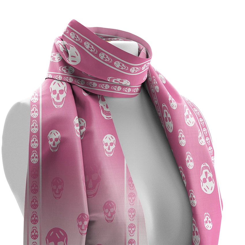 Gradient Skull 2023  Silk Scarf Women Fashion Print Small Neck Scarfs Office Lady Hair Foulard Hand Kerchief Female