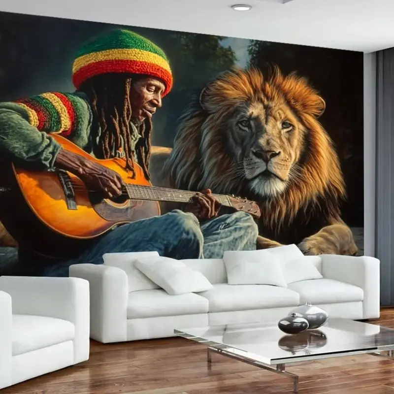 VIKAMA Rastafari Bob Marley Lion Vintage Oil Painting Hanging Cloth Trendy Cool Wall Decoration Living Room Room Decoration