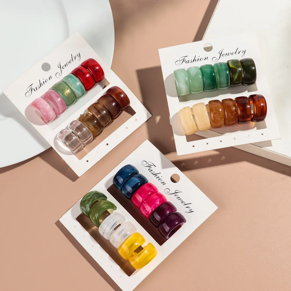 Vintage 6pair Acrylic Wide Round Earring Hoops for Women New Colorful Geometric Small Circle Earring Set Statement Jewelry Gift