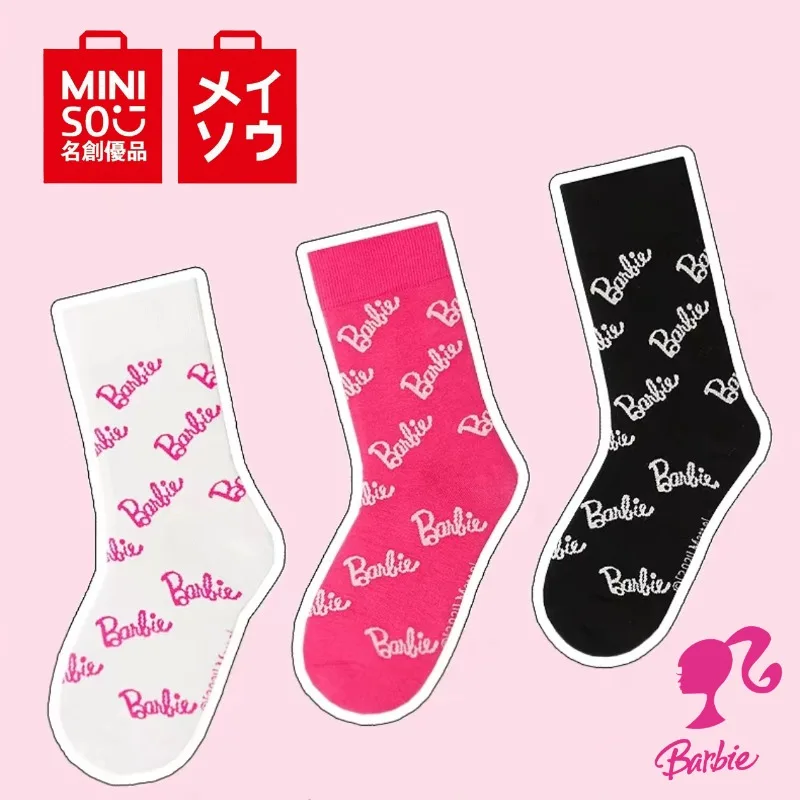 MINISO Barbie Alphabet Socks Men's and Women's Trends All-Print Dopamine Sports Socks Yoga Fitness Equipment Girls Fashion Items images - 6