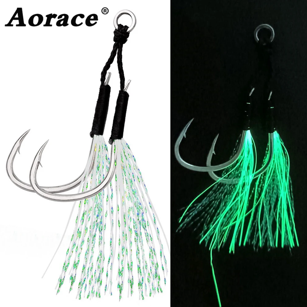 5 unidades de anzuelos asistentes para jigging de acero de alto carbono, con púas angulares y plumas, para pesca lenta con jigging, herramienta de pesca, señuelo de pesca