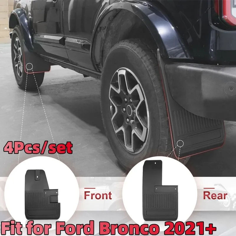 

4Pcs Black Mudguards Car Exterior Front/Rear Fender Splash Guards for Ford Bronco 2021+ Car Accessories