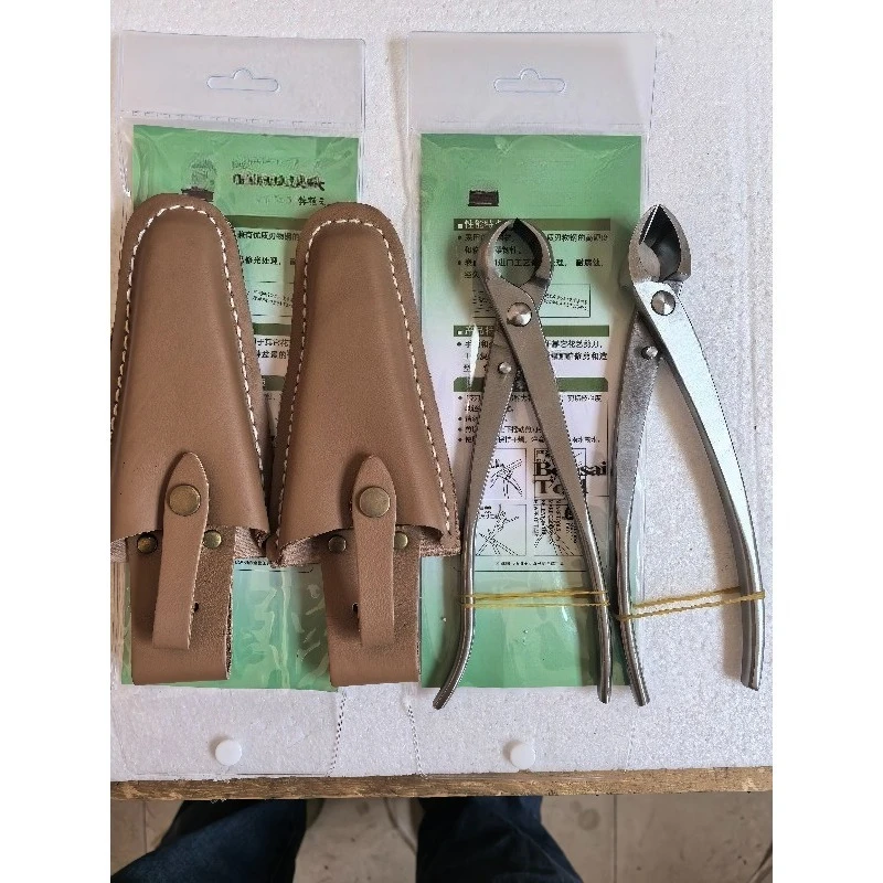 440C Stainless Steel Bonsai Concave & Diagonal Cutters, Built-in Spring with Leather Storage Case
