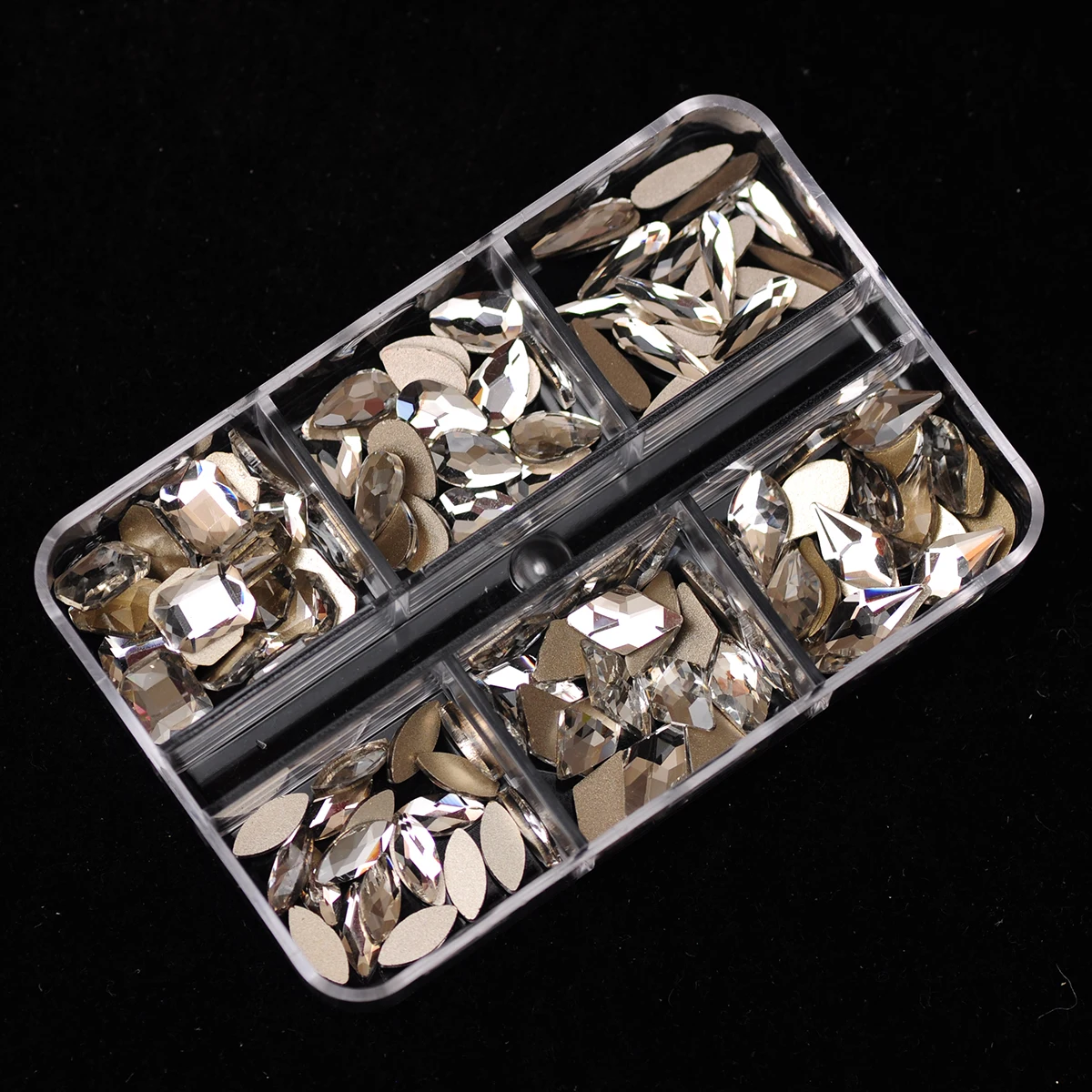 6 Grids/Box Mixed Shapes Clear Nail Rhinestones Nail Charms Accesories Flat Bottom Glitter Gems DIY Nails Art 3D Decoration