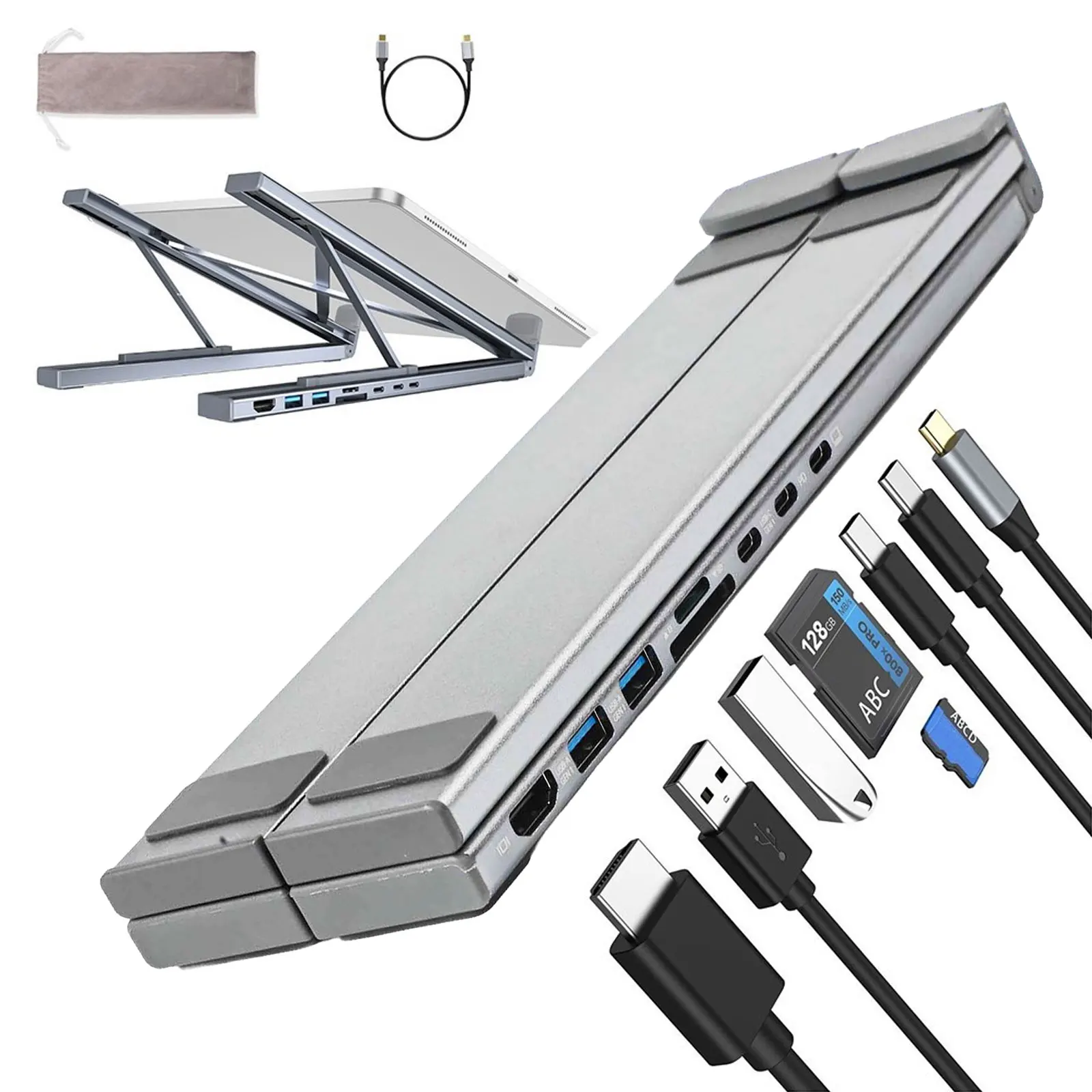 

8-In-1 Laptop Docking Station Aluminum Alloy Adjustable Stand SD/TF Card Slots Fast Charging Docking Station Laptop Accessories