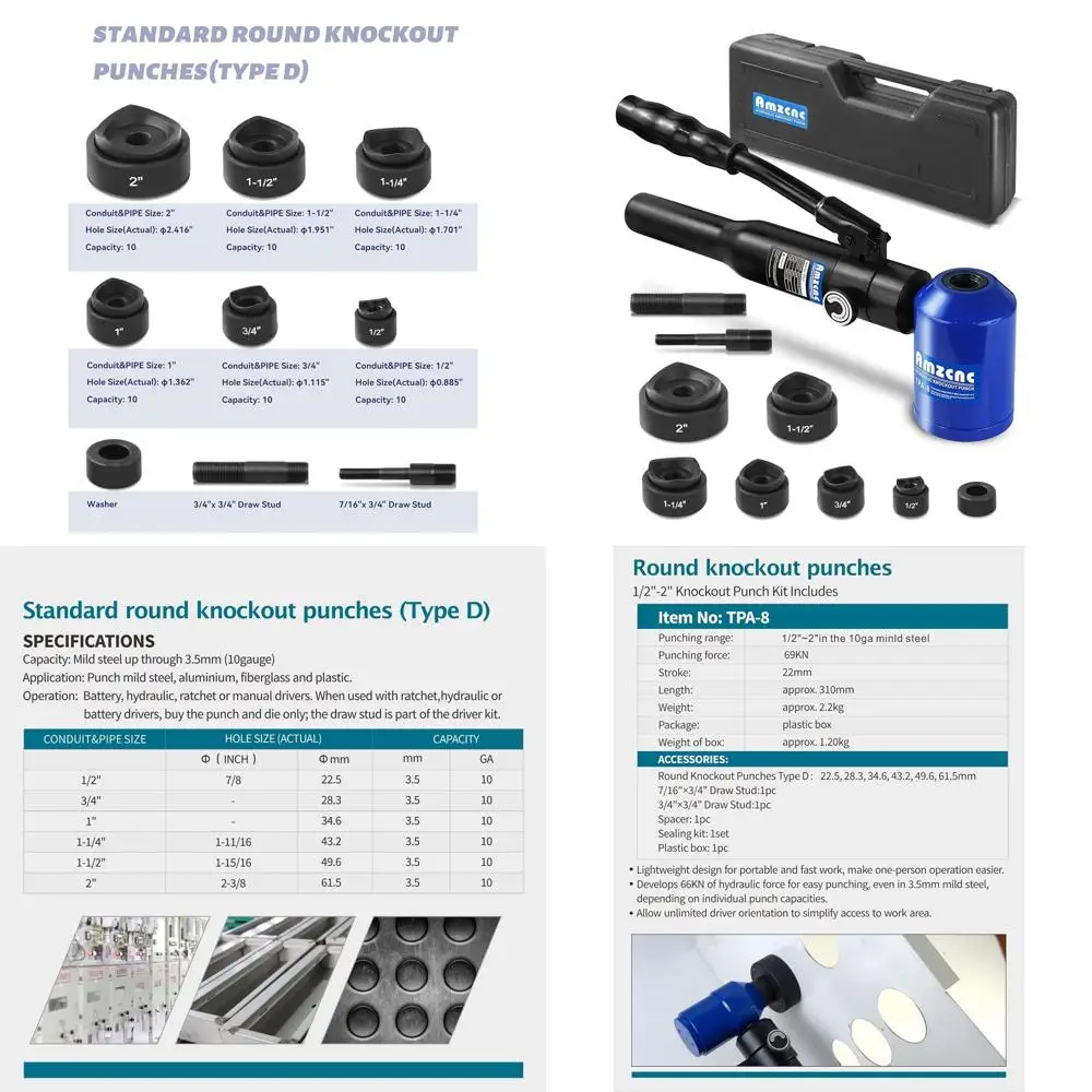 

1/2 to 2 Hydraulic Conduit Hole Punch Driver Kit for Metal Sheets and KO Tools