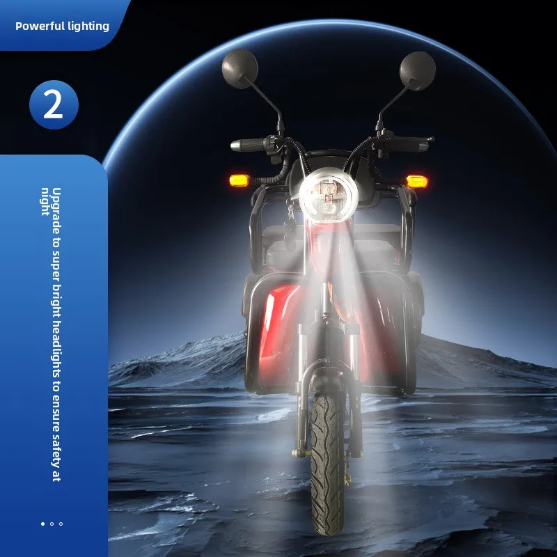 Electric Three-wheeled Motorcycle, Large-capacity Double-row Seat Home Transfer Moped, Adult Leisure Electric Vehicle