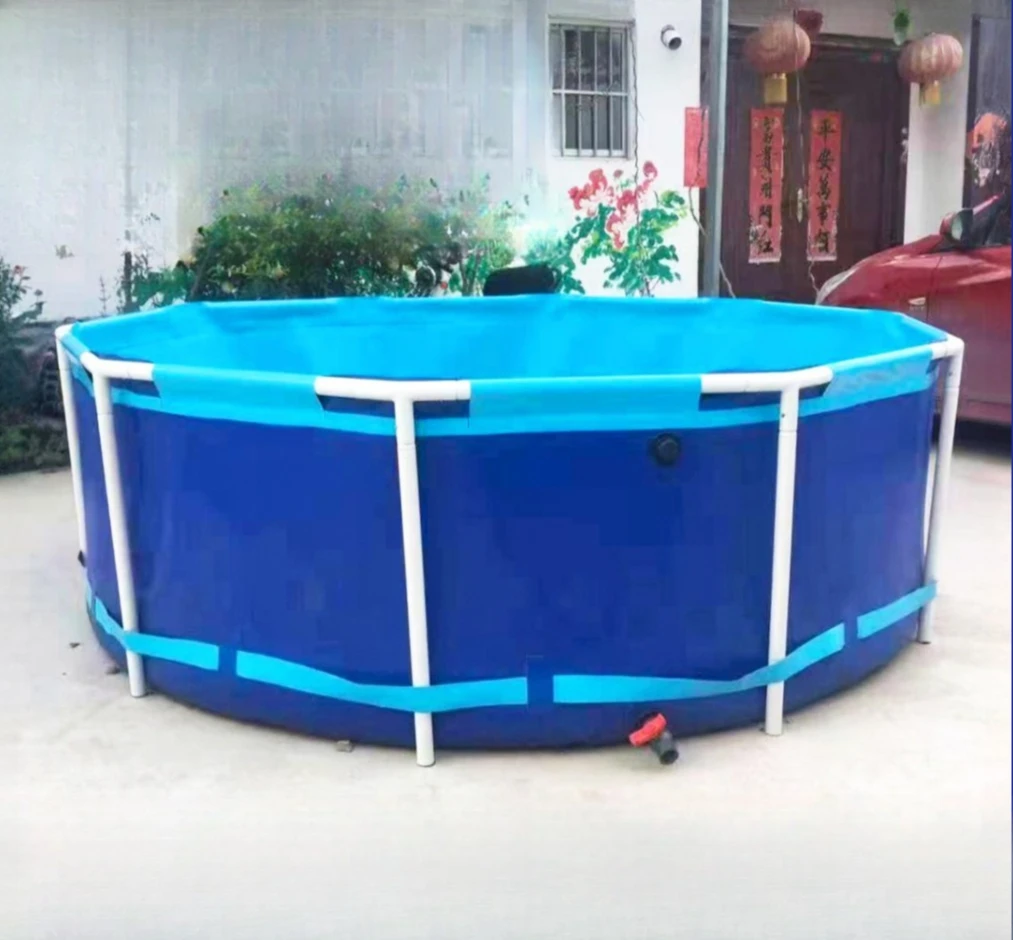 2025 맞춤형 원형 두꺼운 지지대 캔버스 PVC 어항 (잉어 사육용), 야외 접이식 이동식 수영장
