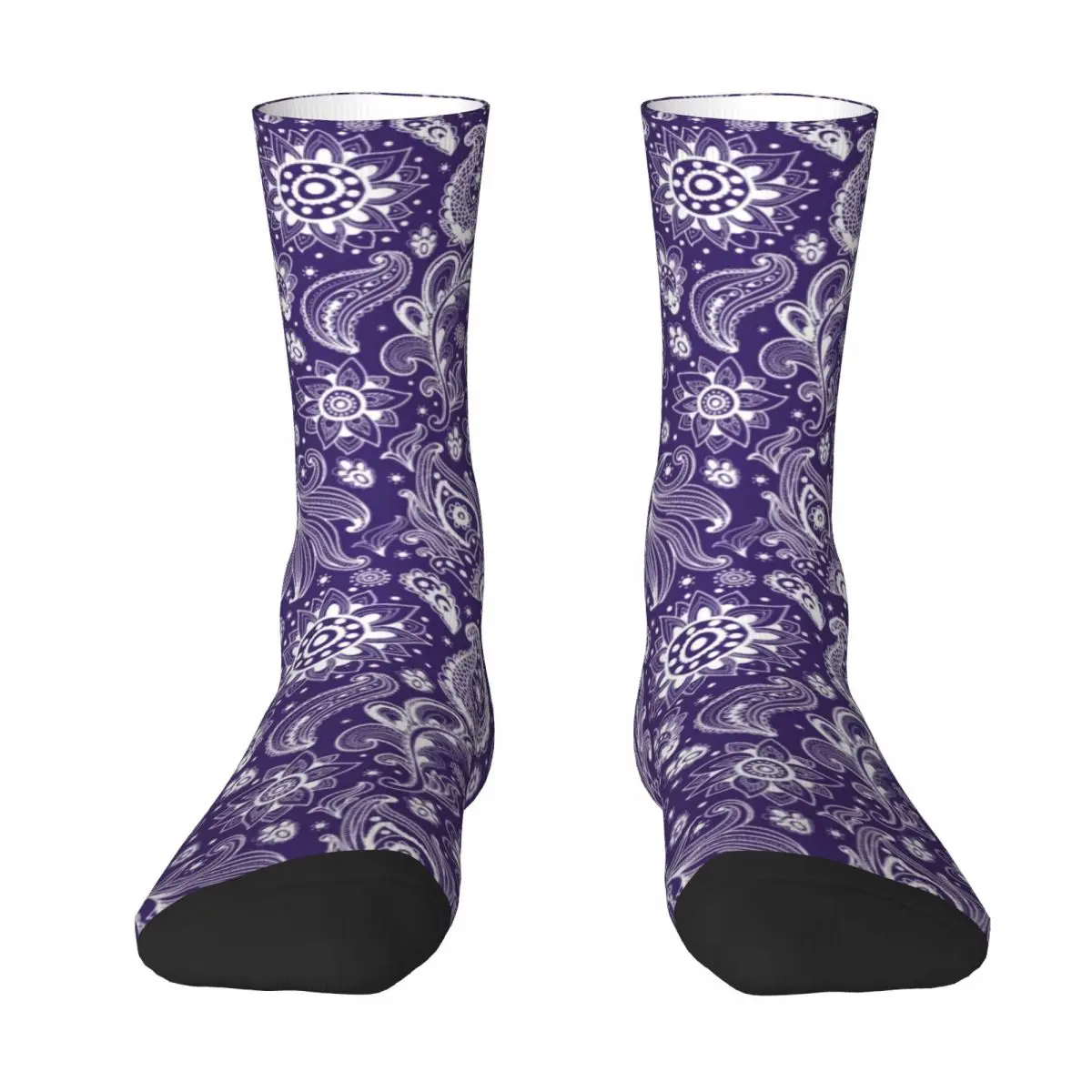 Floral Paisley Socks Blue Boho Style Novelty Stockings Women Men Quality Running Socks Autumn Design Non Slip Socks