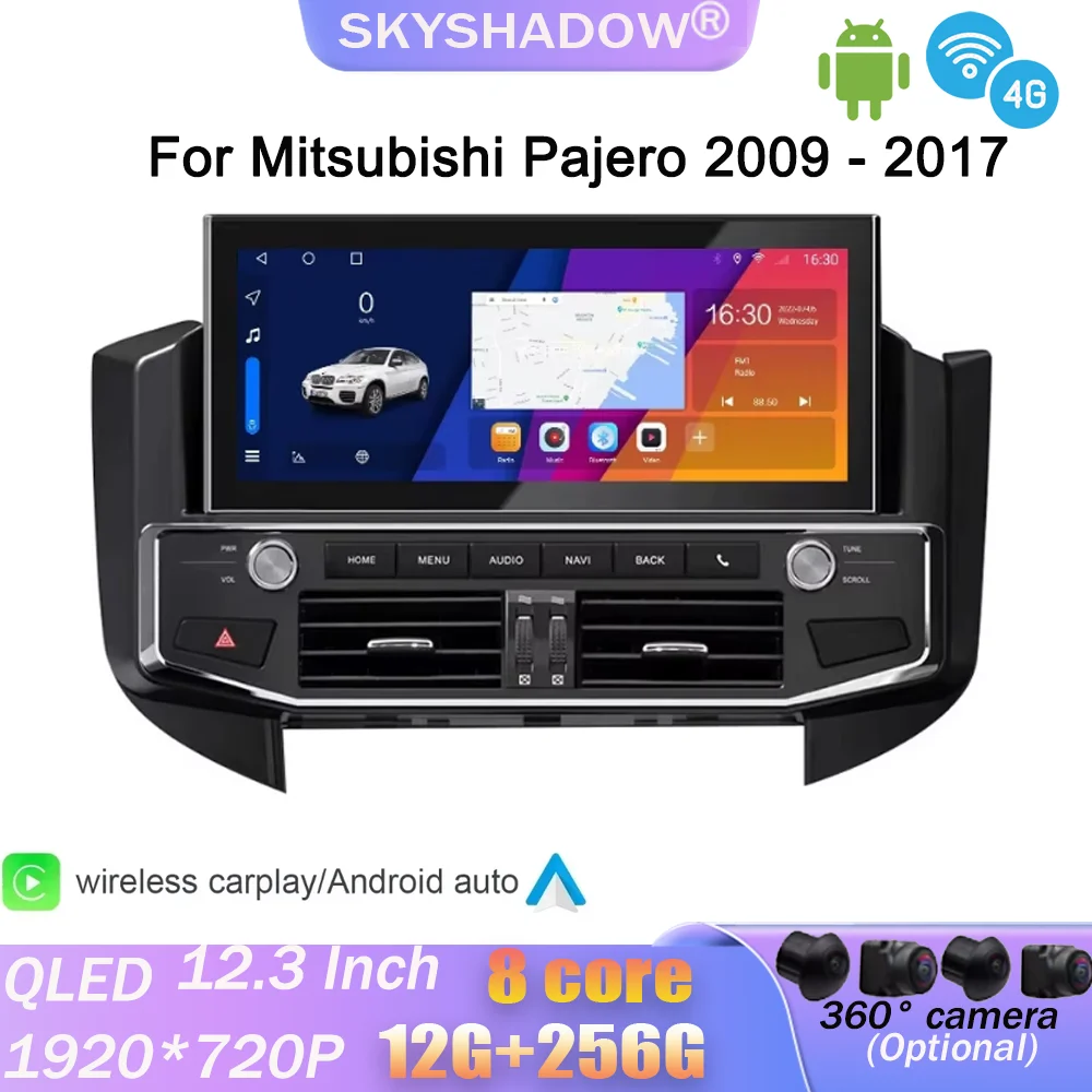 Carplay Auto Android 14.0 8G+256G 4G LTE QLED DSP Car DVD Player GPS WIFI Bluetooth RDS Radio For Mitsubishi Pajero 2009 - 2017