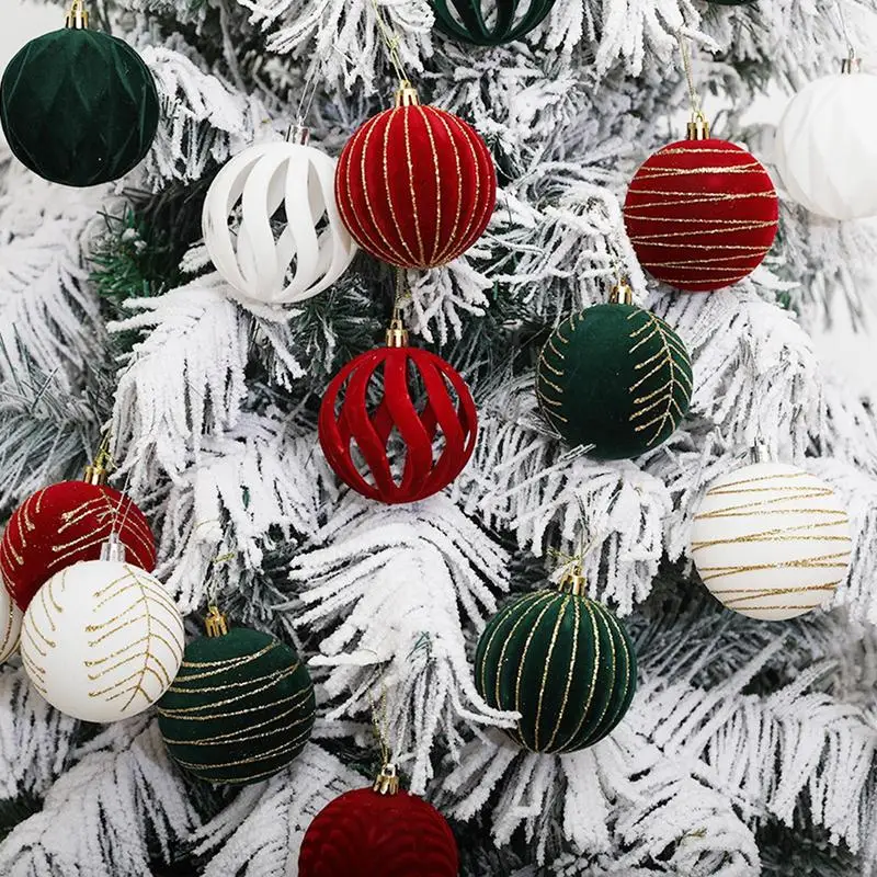 6 ชิ้น/กล่อง 8 ซม.เครื่องประดับคริสต์มาสFlocking BallหัตถกรรมXmas Party Decorต้นคริสต์มาสแขวนจี้ของขวัญNoel Navidad