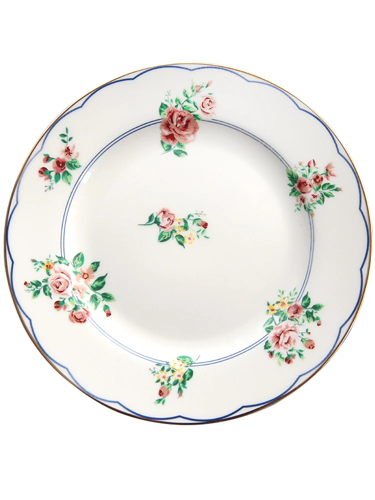 Ins style classical retro rose gold border ceramic western dish soup dish breakfast dish dessert dish Italian noodle dish