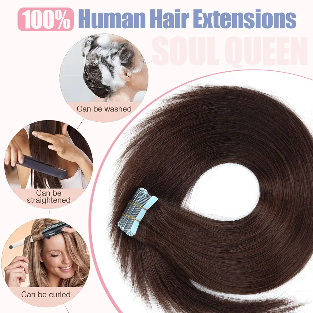 Straight Tape in Hair Extensions Human Hair PU Skin Weft Human Hair Invisible Tape Hair Seamless Tape in Hair Extension 20/40pcs