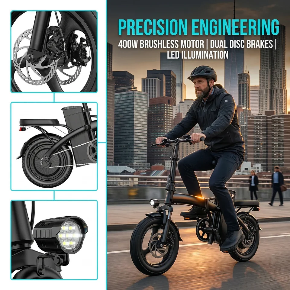 Portable Foldable Adult Electric Bicycle 400W Motor 48V10Ah Battery 3‑Step Quick Fold Dual Disc Brake Anti‑Puncture Vacuum Tire Urban Commuter E‑Bike image 2
