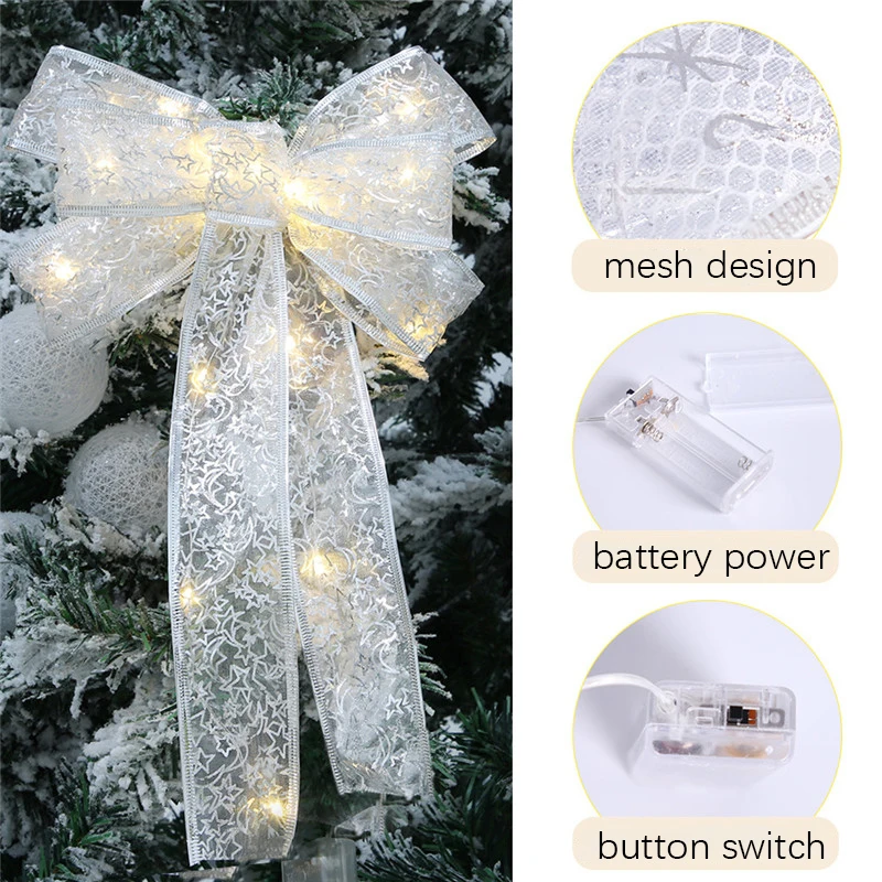 Christmas Decoration LED Ribbon Fairy Lights Christmas Tree Ornaments for Home DIY Bows Light String Navidad New Year 2025