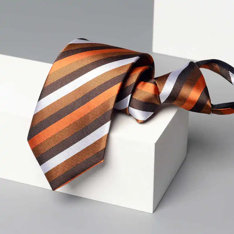 

High Quality Orange Striped Zipper Style Business Formal Tie For Men's 7CM College Style Casual Shirt Accessories Zipper Necktie