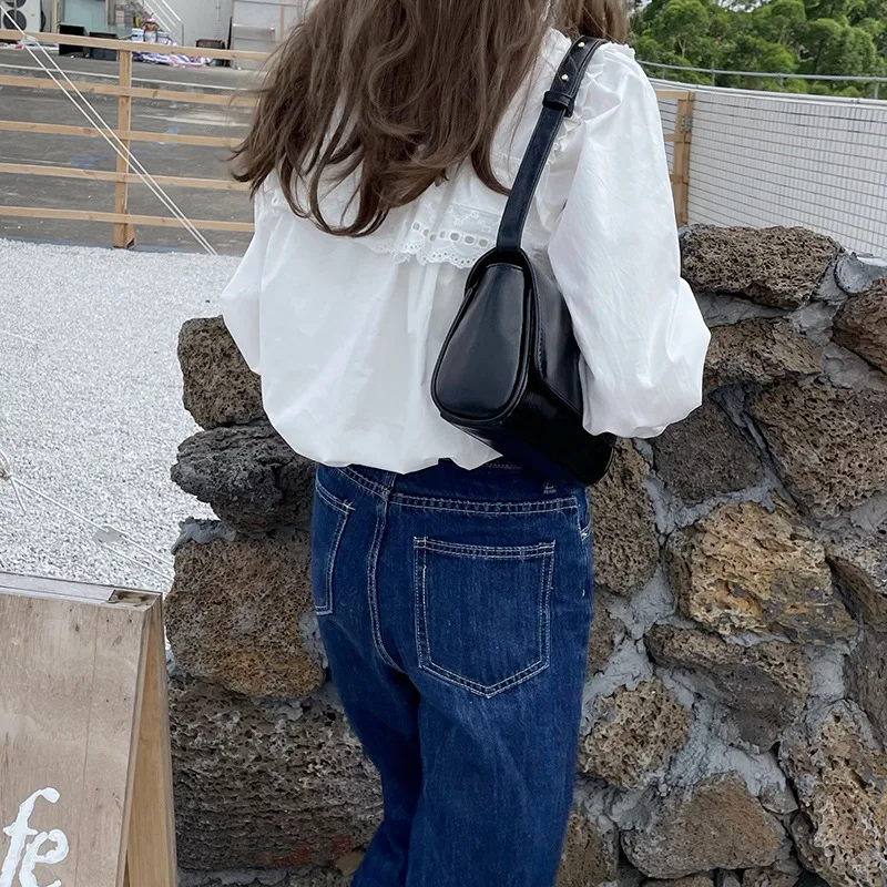 Korean New Vintage Versatile Oil Wax Leather Crossbody Bag Small Square Bag Women's Bag Casual One Shoulder Underarm Bag