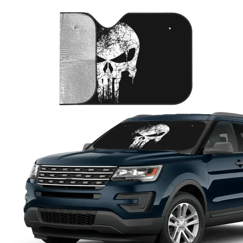 Punisher Skull Sunshade Windscreen Cute Car Front Window Visor  Sun Visor Accessories Covers