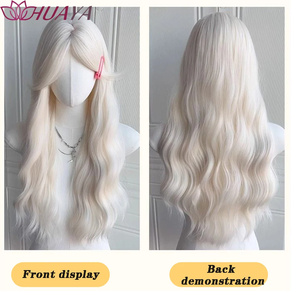 Synthetic Wigs Long-Haired Women With White Gold Hair Full Head Eight-Character Bangs Big Waves And Long Curly Hair Lolita Cospl