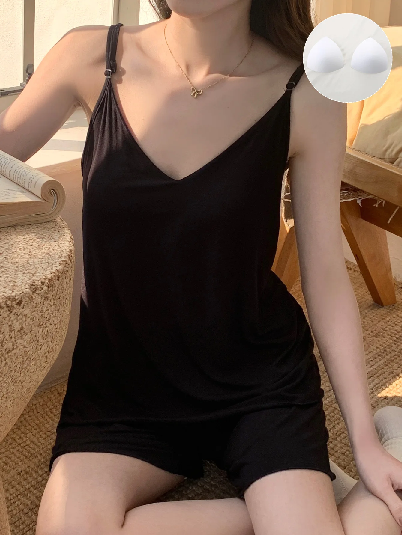 

Ladies' summer sleepwear cross back suspender high looks, simple and comfortable shorts, 2025 new style with chest cushion for o