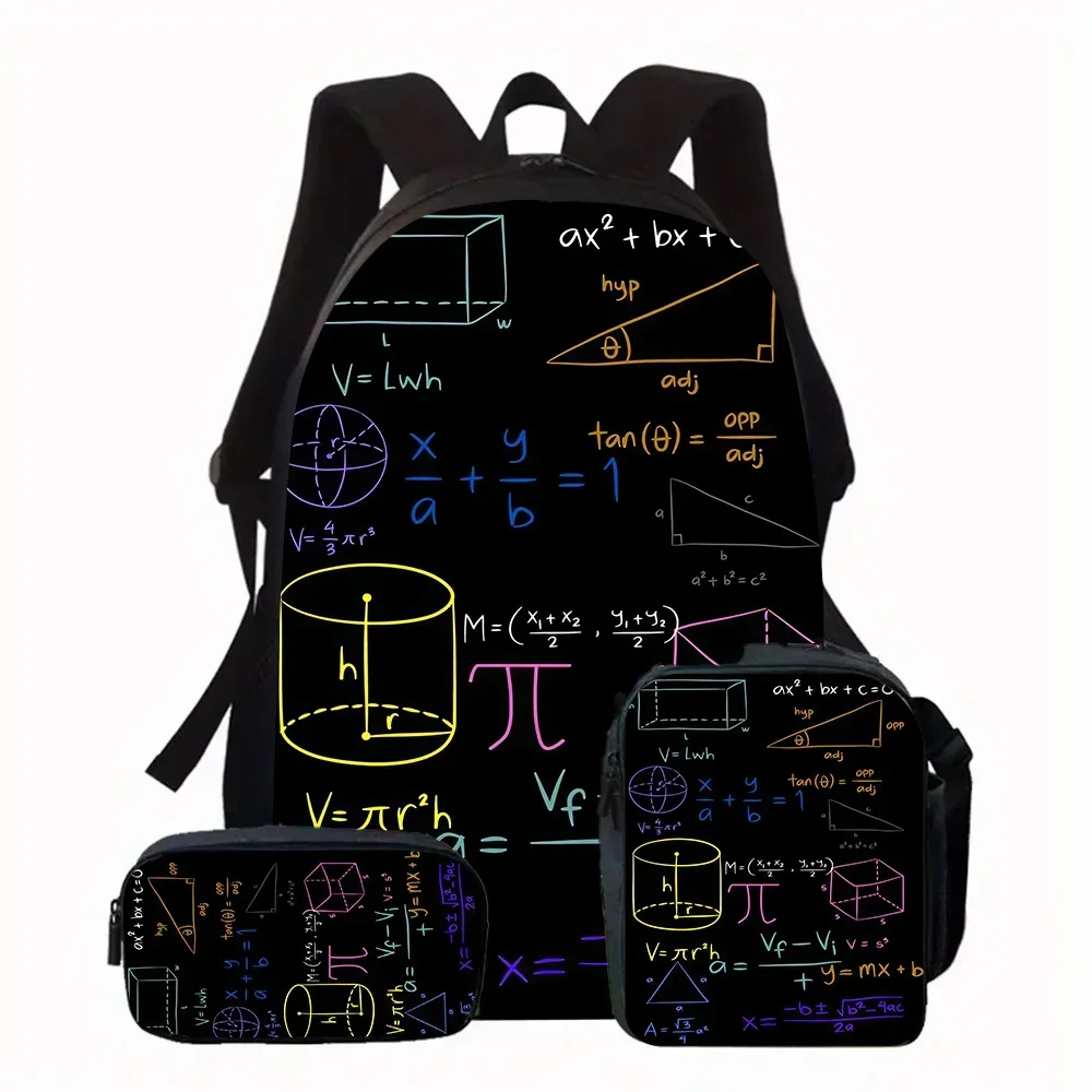 Math 3pcs Unisex, Including Bag, Pencil Case And Lunch Box. Features Cool Handle Print, Suitable For Both And. Laptop Backpack W