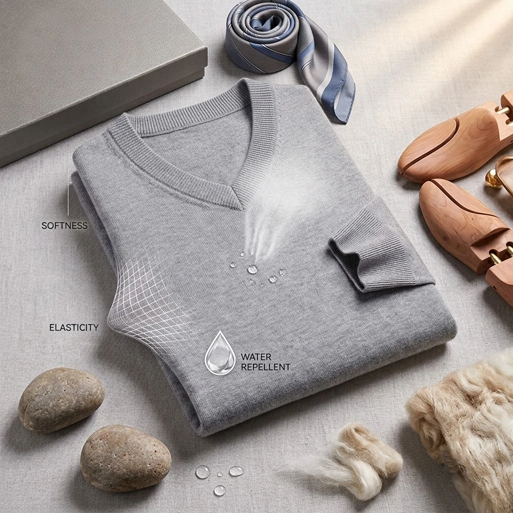 Herbst Herren V-Ausschnitt Strickpullover Slim Fit Langarm Anti-Pilling Pullover Einfarbig Trend Herren Streetwear Luxus Business – Detail 3