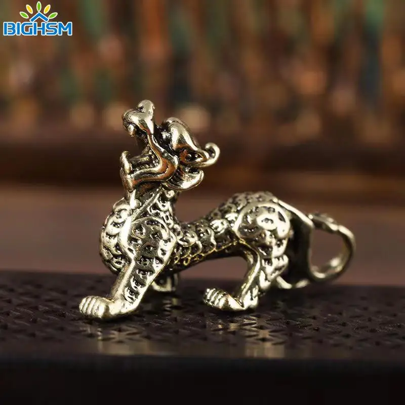 1PC Statue Figurine Wealth Brass Decor Prosperity Chinese Style Ornament Qilin Dragon Luck Animal Fengshui Vintage