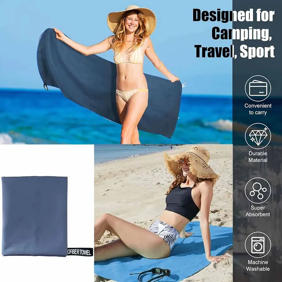 Mikrofaser-Handtuch mit Netztasche, schnell trocknende, saugfähige Handtücher für Camping, Fitnessstudio, Yoga, Rucksackreisen, Wandern – Detail 2