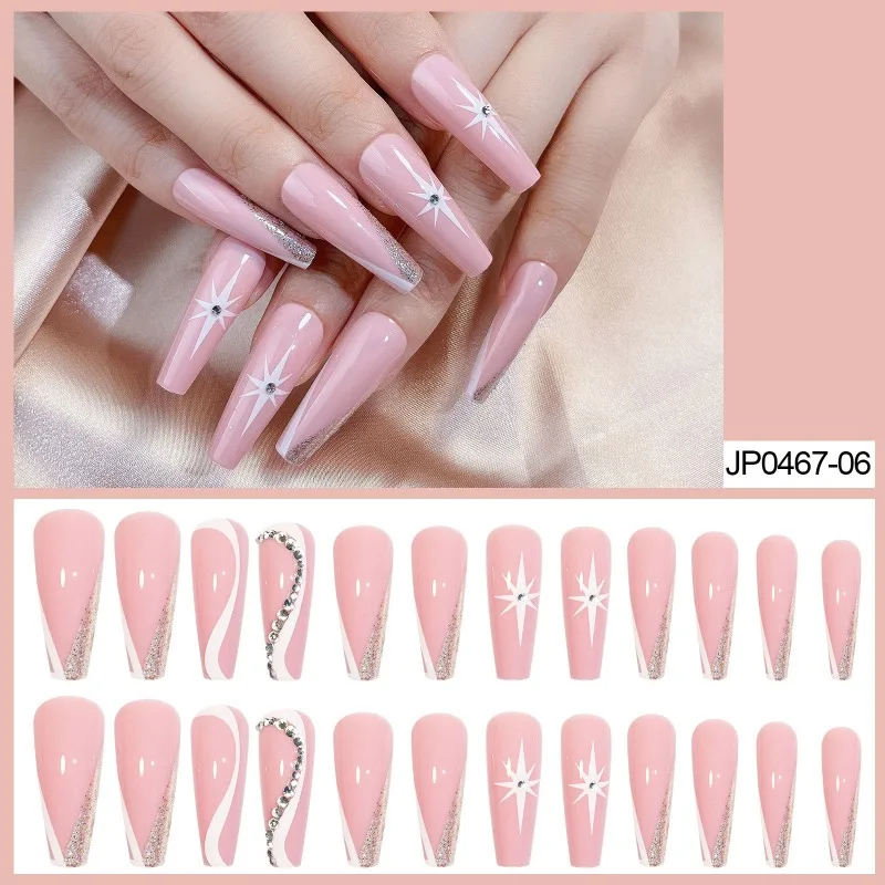 European and American Long Trapezoidal Nail Enhancement with Wear-resistant Wearing Pink Boxed 24 Piece Ballet Nails