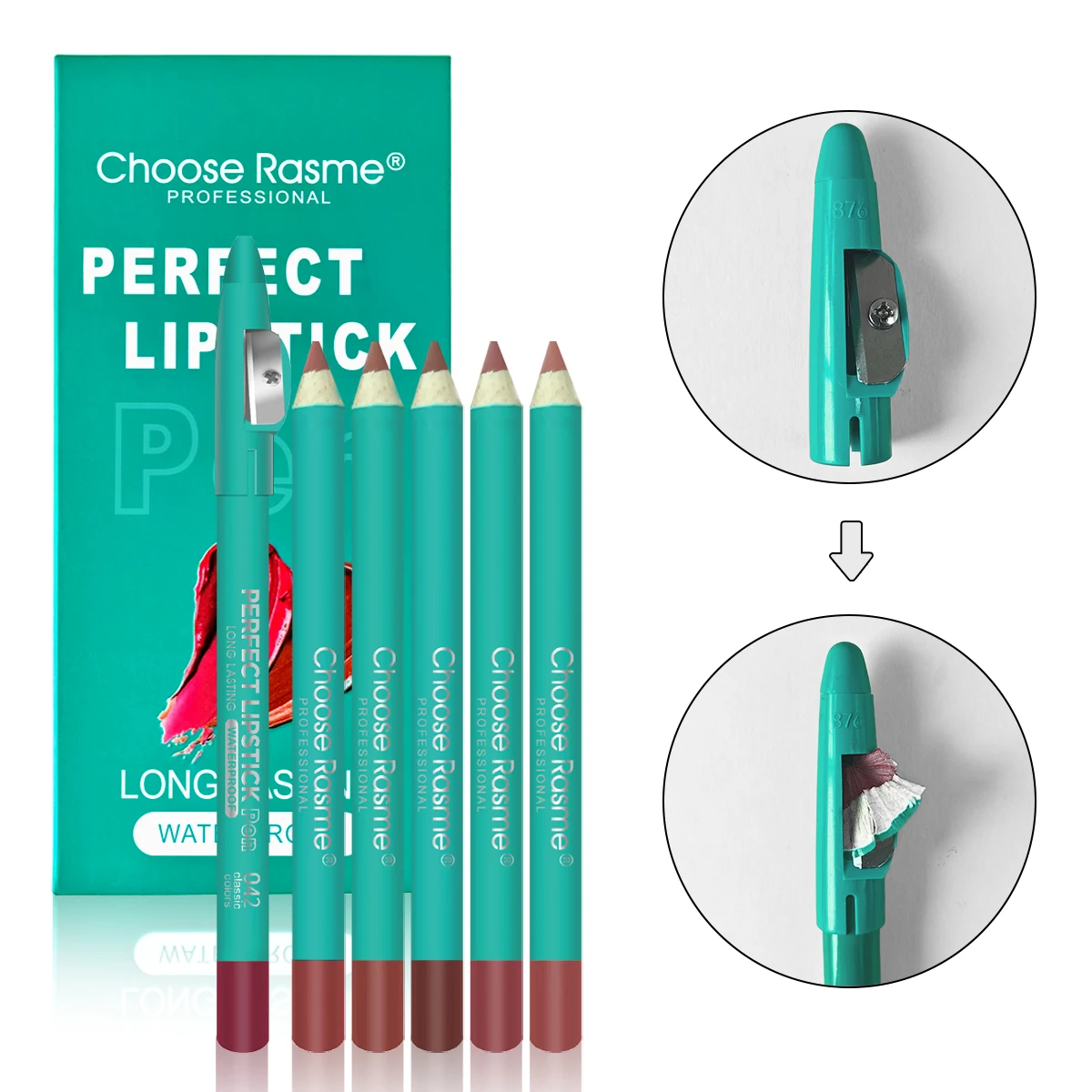 2-in-1 lip liner with sharpener, 24-hour waterproof color lock, 3D plumping effect, elegant red/natural red