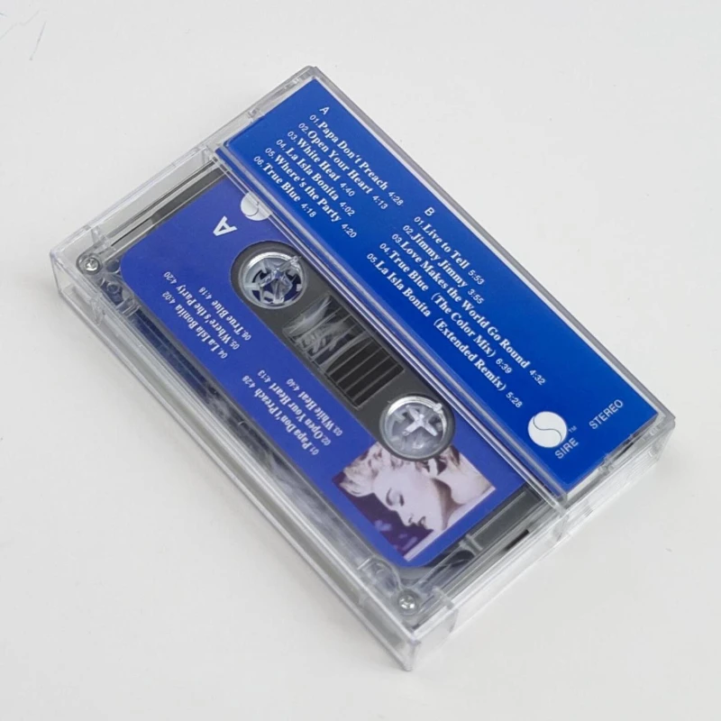 Klasyczna kasetka muzyczna Madonna Ciccone, album True Blue, kasety, cosplay, Walkman, magnetofon, dźwięk samochodowy, pudełko, muzyka na imprezę, kolekcja muzyki. — zdjęcie 4
