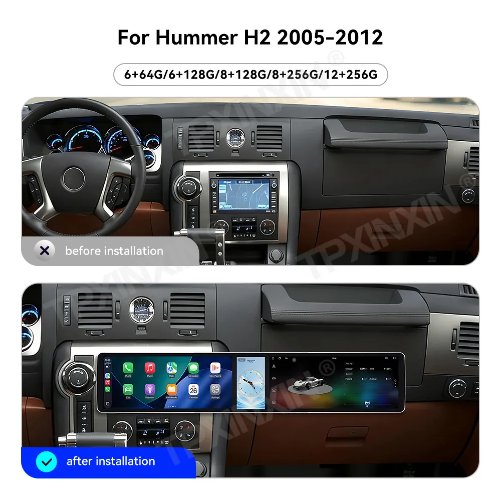 12.3+12.3 Inch Screen Car Radio For Hummer H2 2005-2012 Android Auto GPS Navigation Multimedia Video Stereo Receiver Head Unit