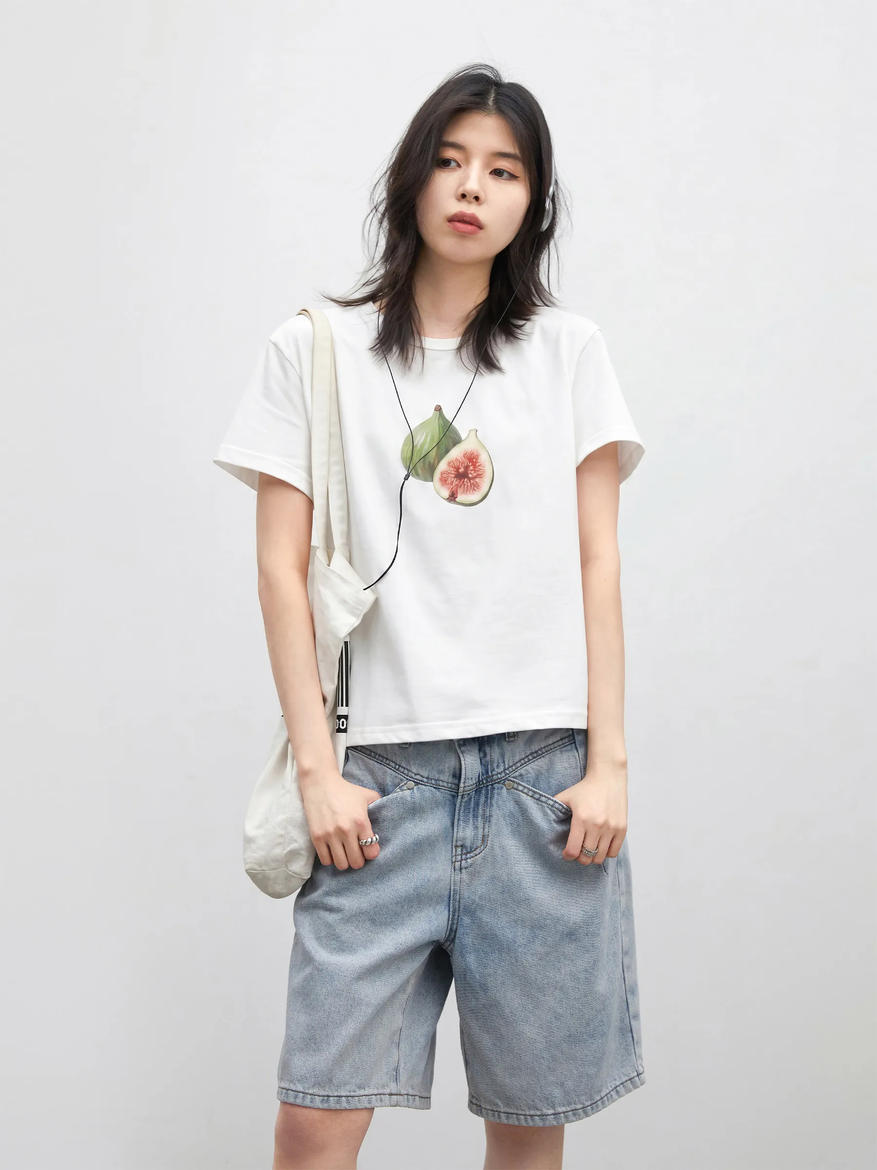 CHIC VEN New Korean Women T-Shirts Short Sleeved  Loose Casual Fruit Print Versatile Tees O Neck Tshirt for Girl Summer 2026