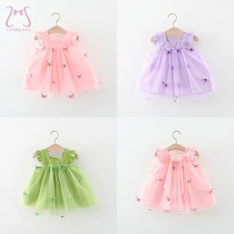 

Summer Children Sweet Dress Butterfly Sleeveless Little Baby Girl Cute Dresses For Kids 0 To 3 Years Old Toddle Clothse Wedding