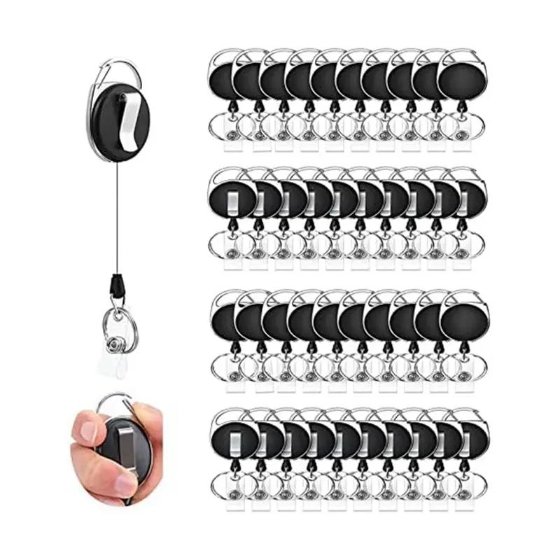 AT16 40 Pcs Retractable ID Badge Reel with Belt Clip and Key Ring, Heavy Duty Badge Holder for Doctors Nurse Office Workers
