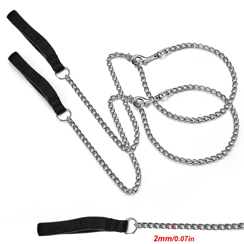 Bissfeste Eisenketten-Leine 120CM Metall-Hundekette Hundeleine Metall-Trainingsleine mit Weichem Griff für Mittelgroße und Große Hunde – Detail 2