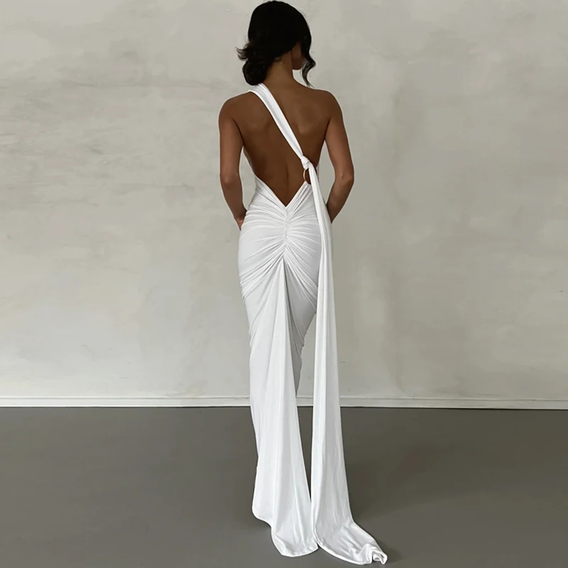 Hugcitar One Shoulder Backless Adjustable Scarf Loop Ruched Sexy Maxi Dress Women Elegant Y2K Streetwear Festival Outfit 265 Sbe1abd947d3b477bb182c53f0bce706fo