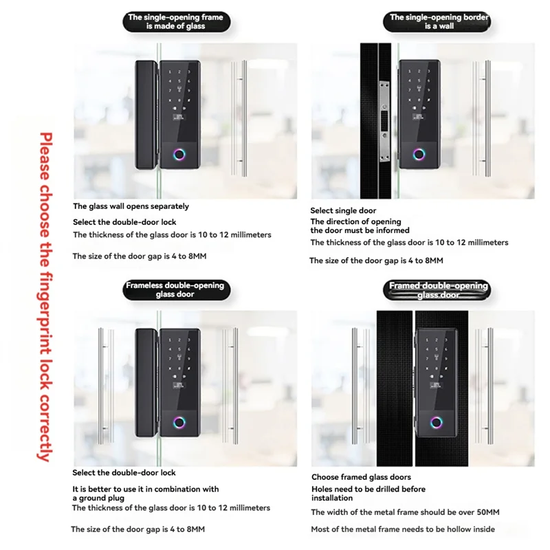 FEDI-Tuya Smart Home Fingerprint Lock With Biometric Recognition For Sliding Glass Doors Glass Door Electronic Lock Access Contr