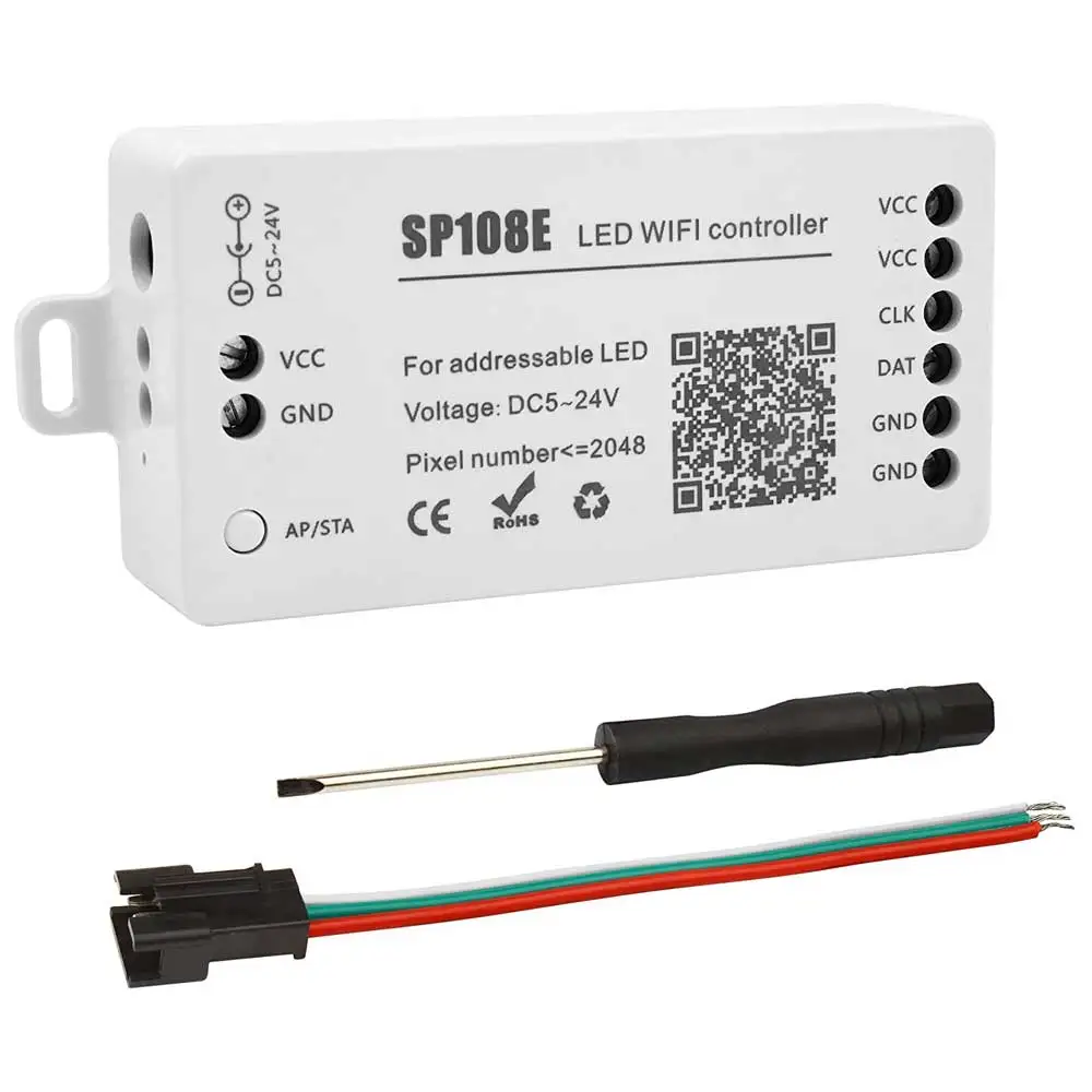 

SP108E Wi-Fi SPI Пиксельный светодиодный контроллер DC5-24V для WS2812B WS2811 WS2815 Адресные пиксельные светодиодные ленты Макс. 2048 пикселей