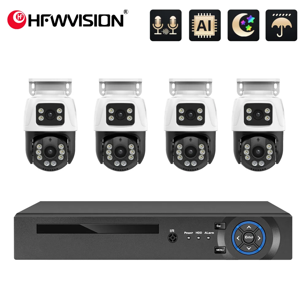 

HFWVISION 3K 6MP HD POE Surveillance 8CH Camera System Dual Lens PTZ IP Home Security 8CH POE NVR Video H.265 CCTV Kit