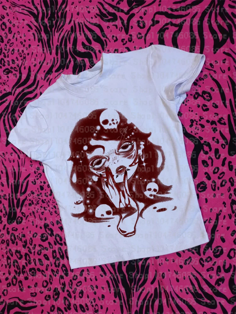 

2000s Gothic Y2k Anime Retro red Print Women Tops Clothes Y2k Anime Clothing Female Vintage Clothes For Women Baby High Street
