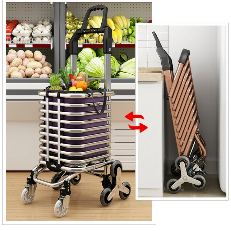 Vegetable Shopping Cart Household Portable Foldable Hand Cart Elderly Small Cart Supermarket Portable Shopping Carts