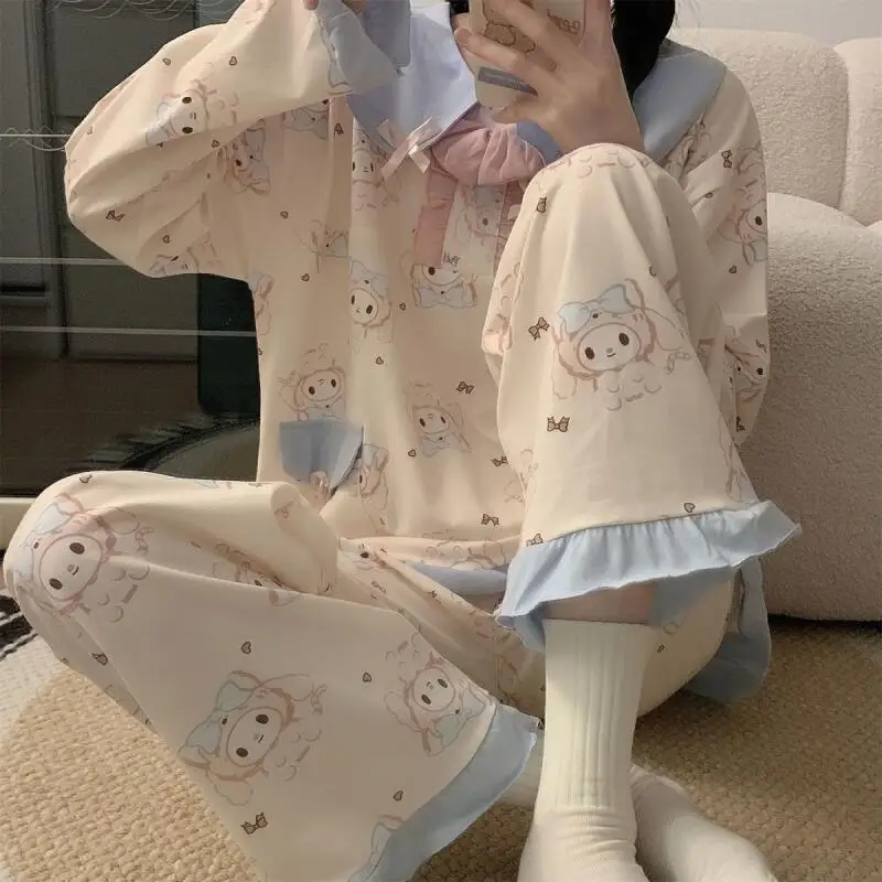 أطقم بيجامات نوم نسائية من سانريو ماي ميلودي كاواي كارتونية للطالبات للربيع والخريف بأكمام طويلة ملابس نوم ملابس منزلية #5