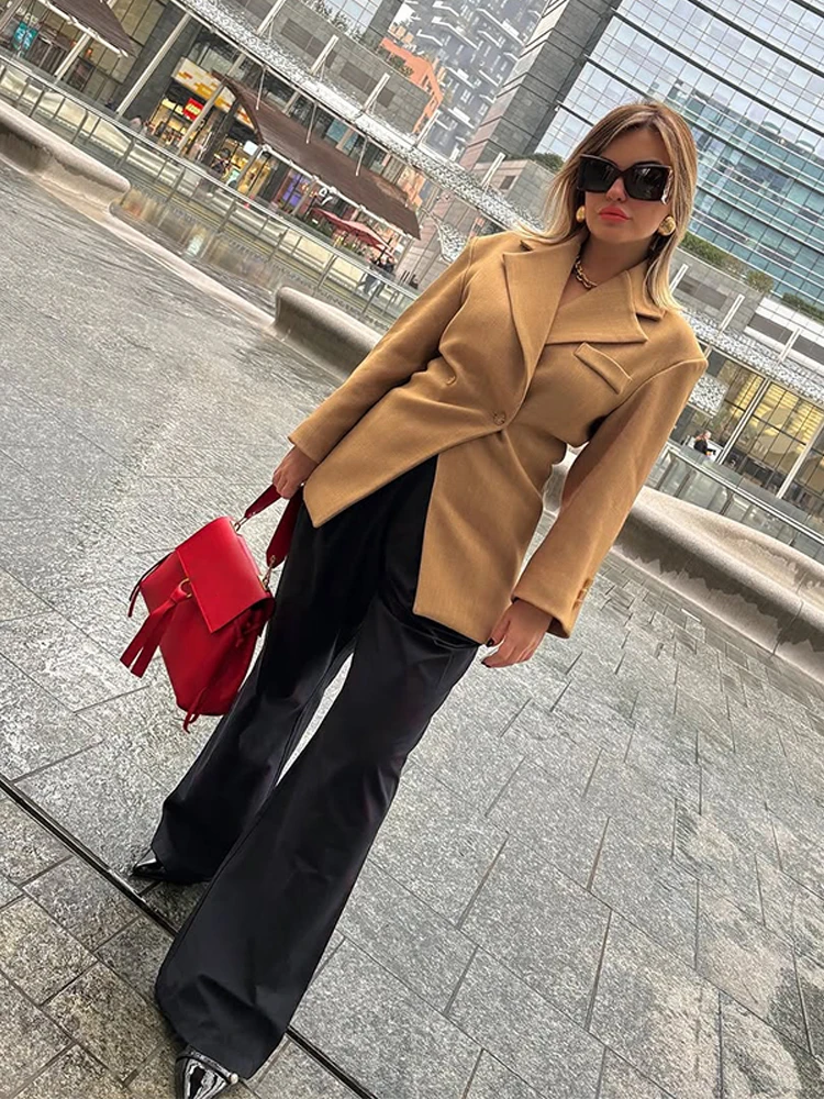 

Women Solid Lapel V-neck Blazer Coats Elagant Double Breasted Full Sleeve Slim Fit Jackets 2025 Lady Fashion Commute Outerwear