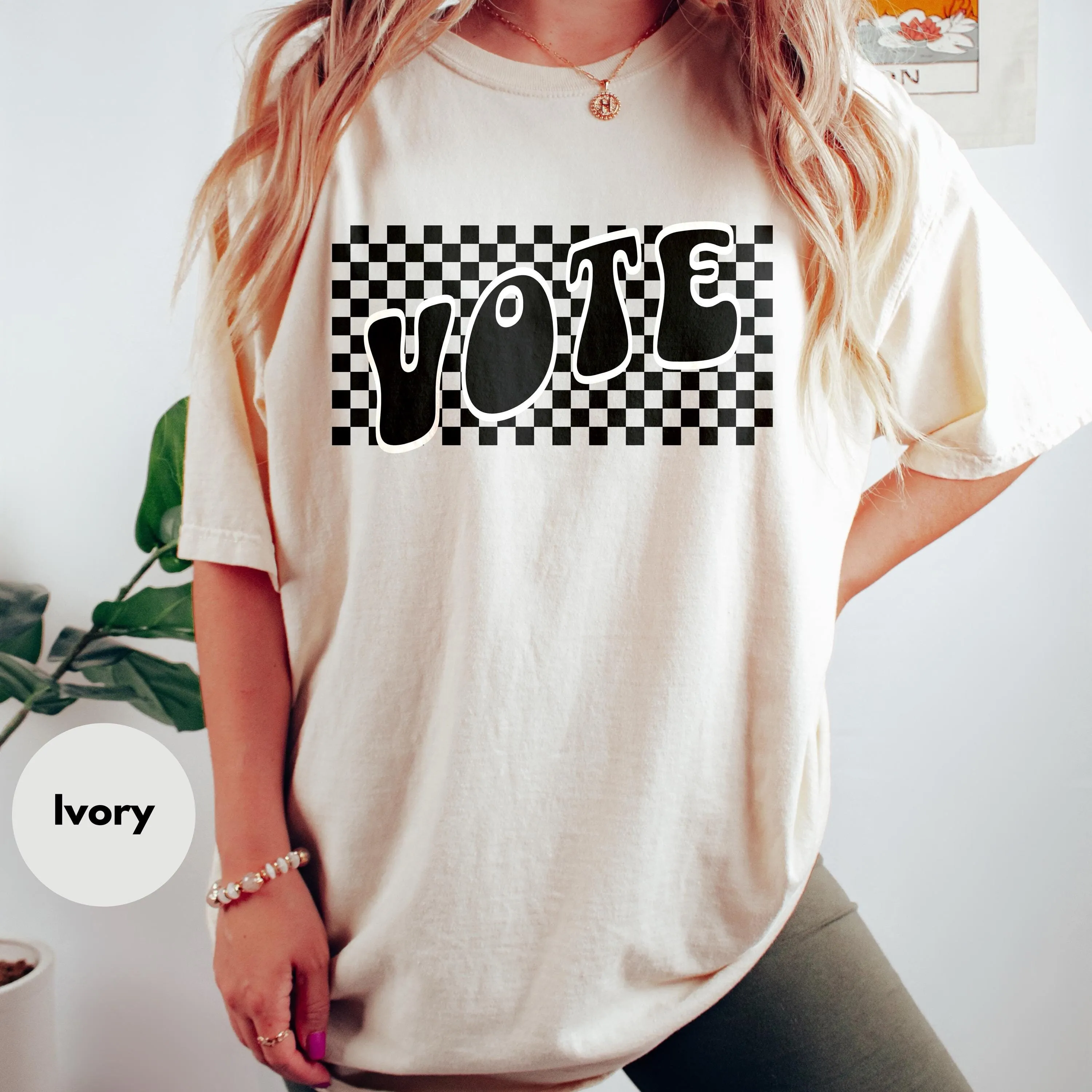 

Checkered Vote T Shirt Political Election Trendy Activism Democratic Equality