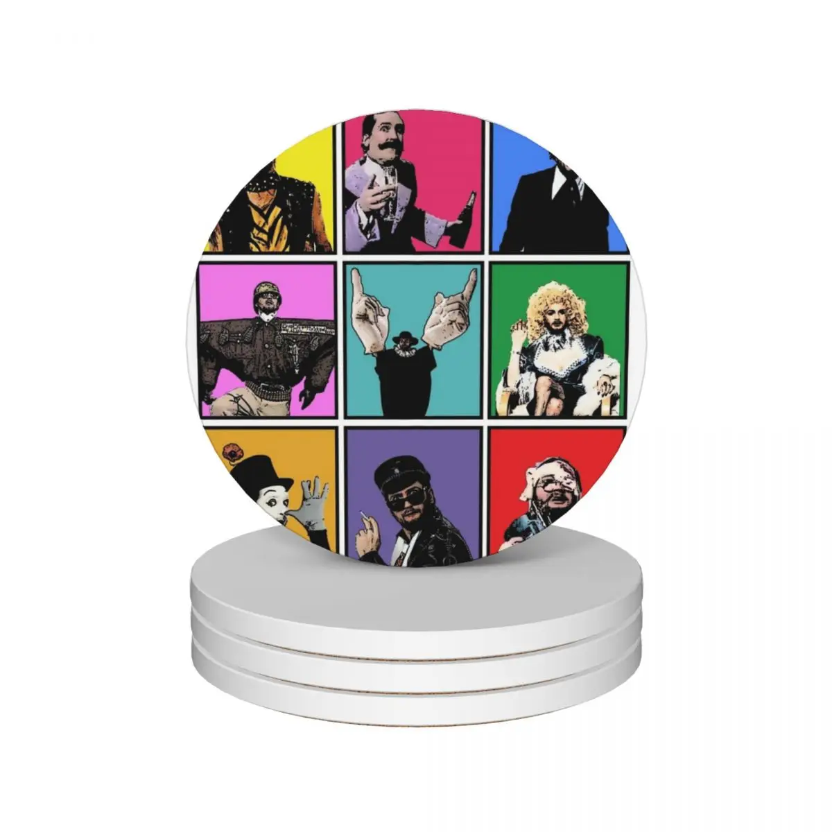 

Kenny Everett Characters Pop Art Ceramic Coasters (Set of 4) cute set cute kitchen supplies Coasters