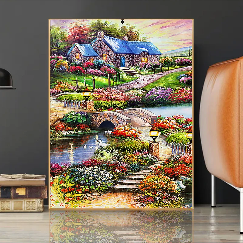 5D DIY Diamond Painting Nature Scenery House Building Diamond Embroidery Painting Full Round Diamond Mosaic DIY Home Decor Gift